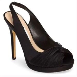 Nina Felyce Black Satin Peep Toe Stiletto Platform Heels